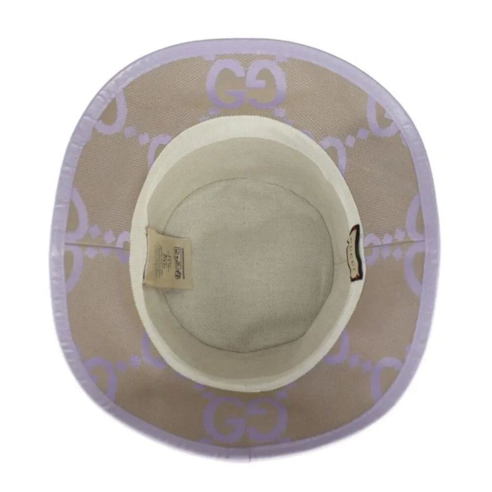 Gucci Bucket Hat Canvas Leather Beige Light Purple Jumbo GG Hat - Picture 5 of 8